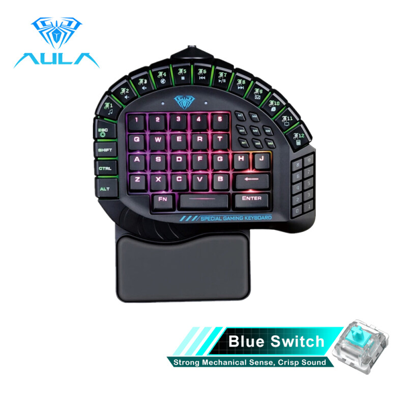 AULA Si881 OFFICIAL Master One-hand Gaming Keyboard Removable Hand Rest RGB Backlight Mechanical Keyboard Macro Definition, Blue Switch Singapore