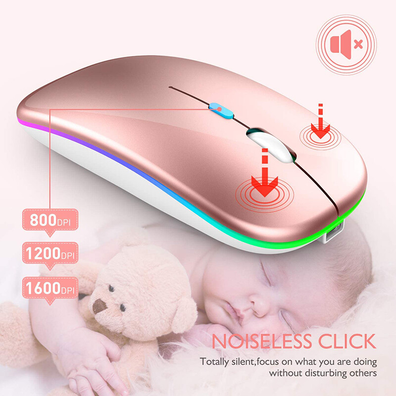 Chuột không dây im lặng và sạc lại được đèn nền LED chuột USB + chế độ Bluetooth kép Chuột Pc laptop máy tính mous 2.4GHz Receiver