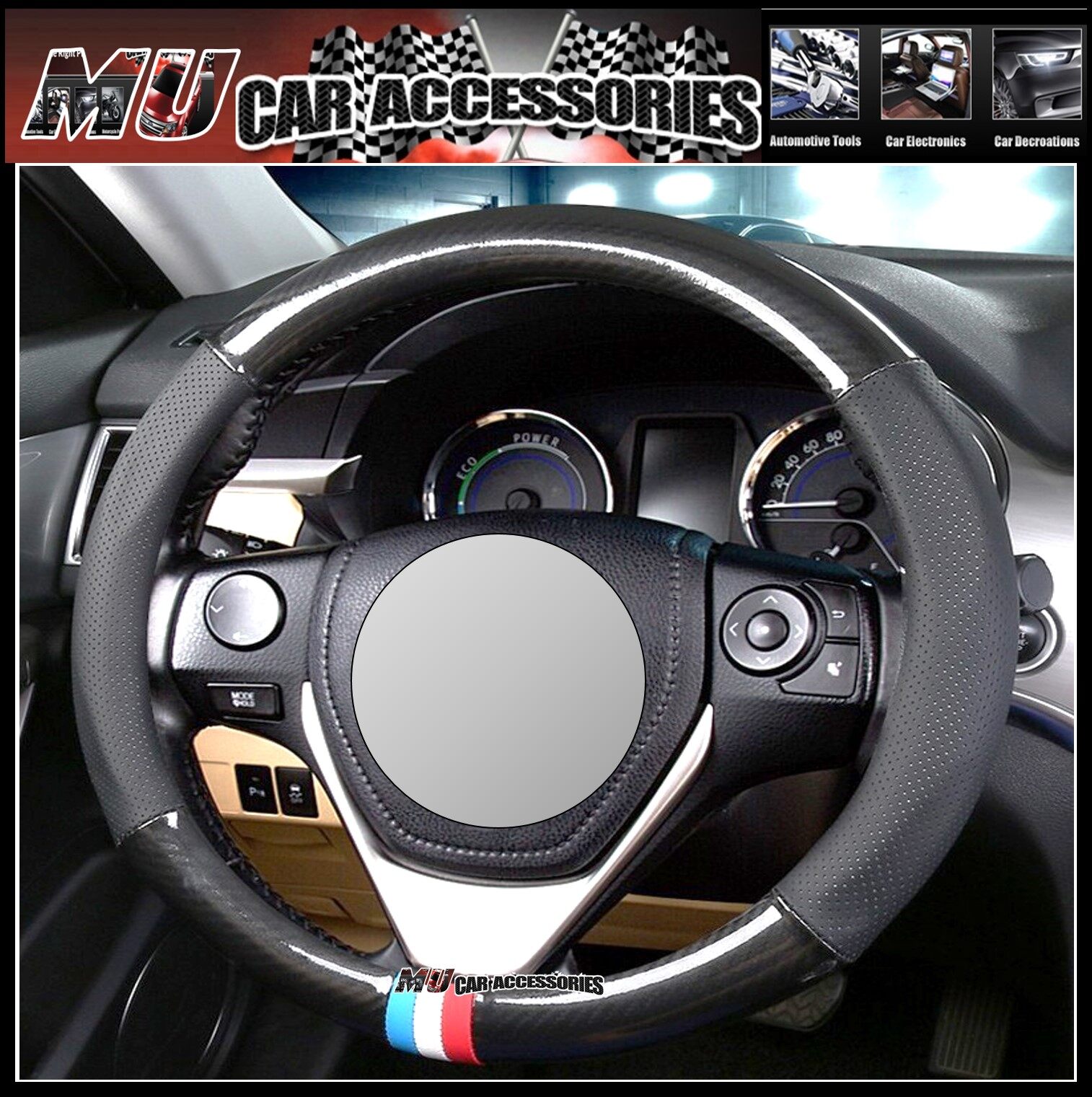 PREMIUM Carbon Fiber Leather Steering Wheel Cover No Smell For