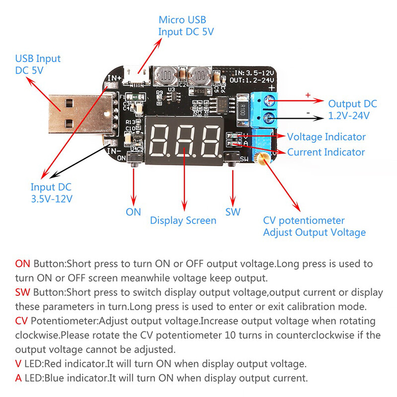 DC-DC USB Có Thể Điều Chỉnh Mô-đun Cấp Nguồn Lên/Xuống Mô-đun Chuyển Đổi Tăng Tốc Buck Bộ Điều Chỉnh Điện Áp 5V Đến 3.3V 9V 12V 18V 24V