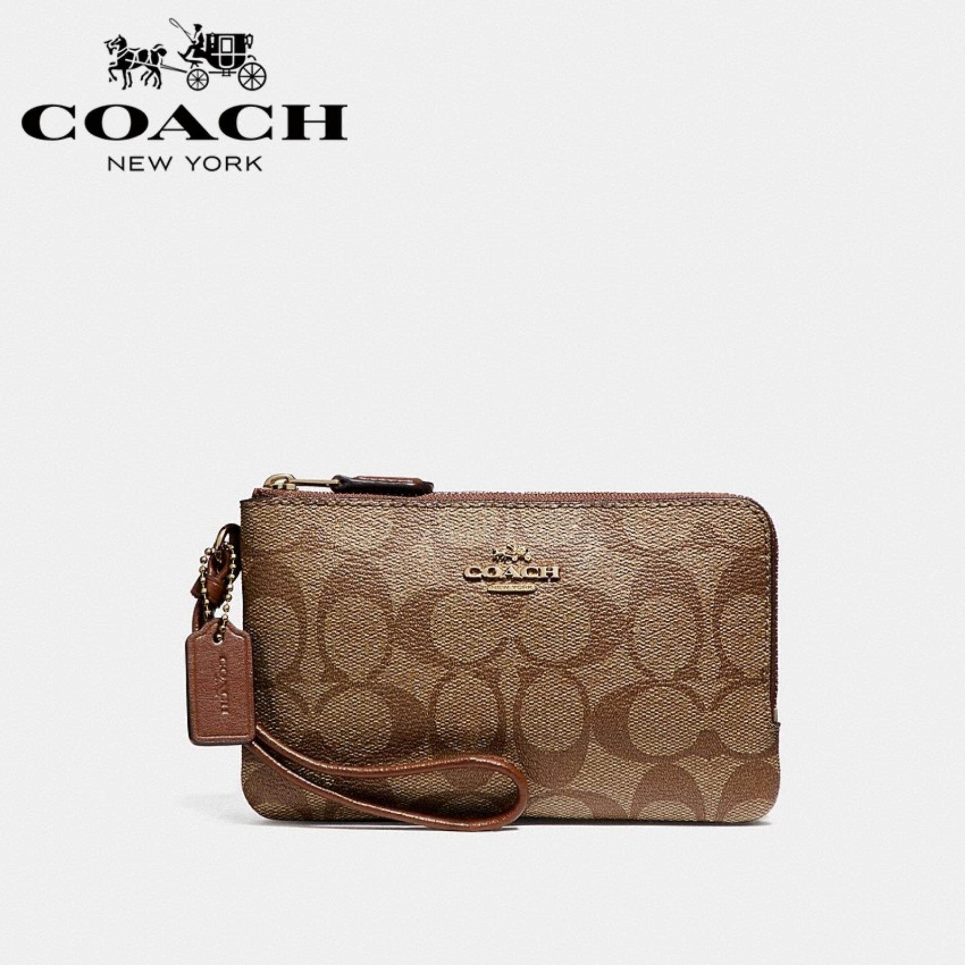 Coach Women Wristlets 3 In Malaysia Best Coach Double Corner Zip Wallet In Signature Coated Canvas Brown