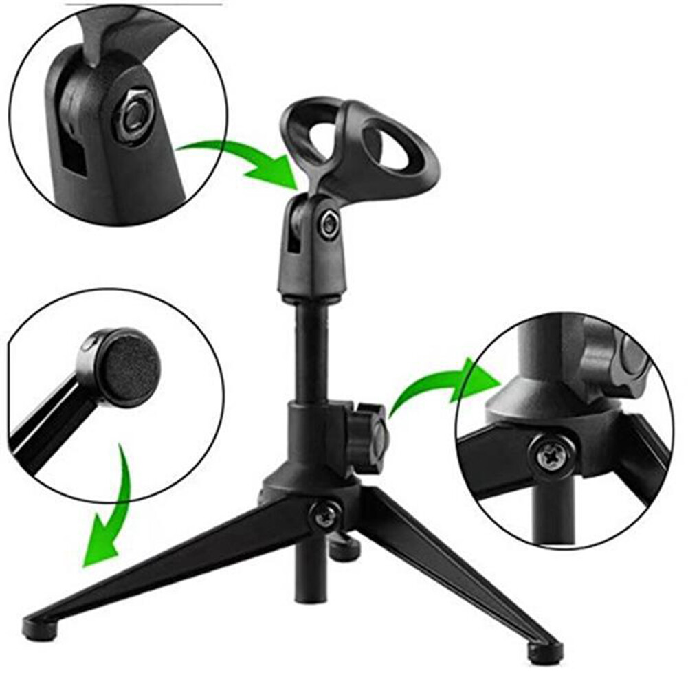 Adjustable Foldable Desktop Microphone Tripod Stand Holder with Mic Clip