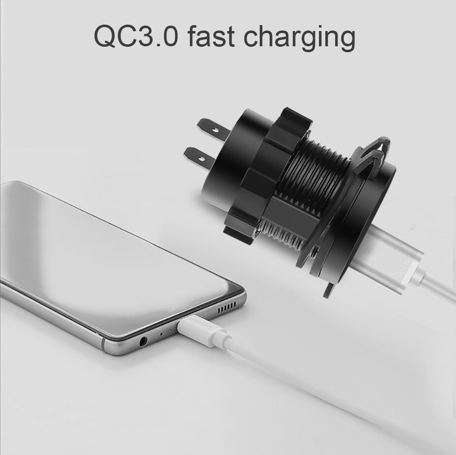 Kebidumei Quick Charge 3.0 USB Car Charger Socket Digital Display Voltmeter USB Charger Socket With ON OFF Switch For Car Motorcycle