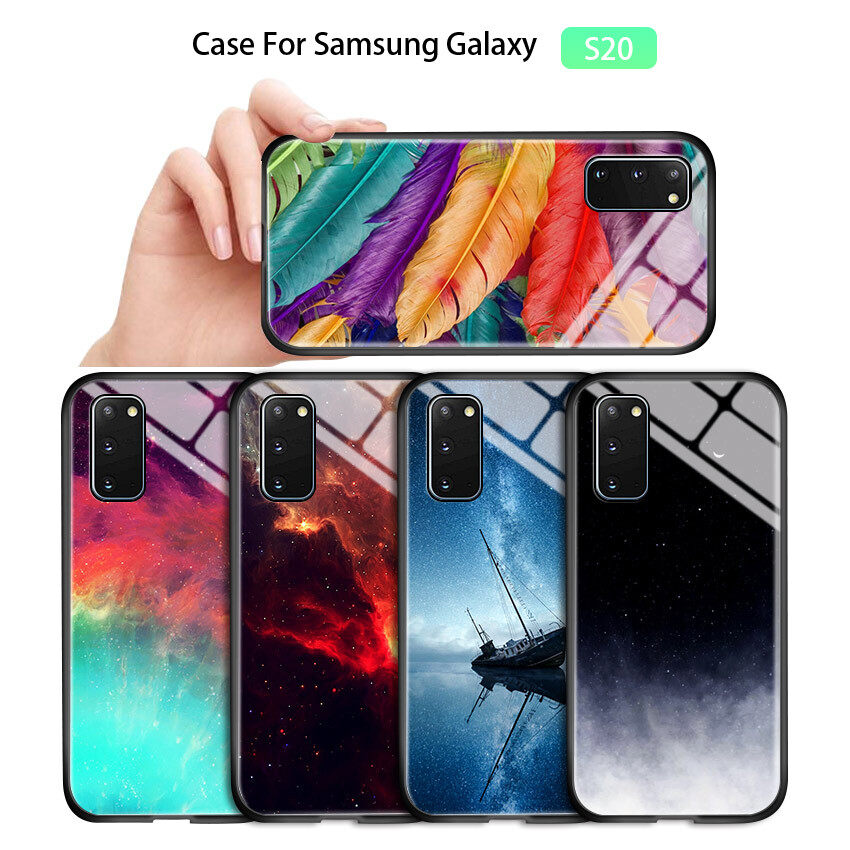 Hontinga For Samsung Galaxy S20 Case Aurora Galaxy Space Sky Starry Gradient Casing Case Shockproof Tempered Glass Phone Case Back Phone Cover