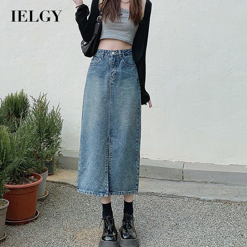 IELGY Chân Váy Denim Lửng Nữ