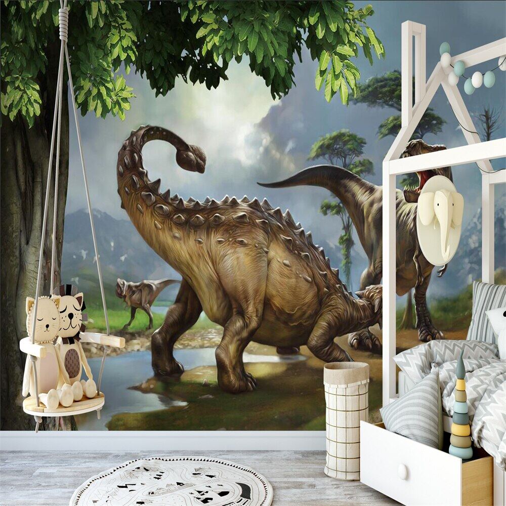 ที่กำหนดเอง3D ไวนิลห้องเด็กการ์ตูนไดโนเสาร์วอลล์เปเปอร์สติกเกอร์ภาพ