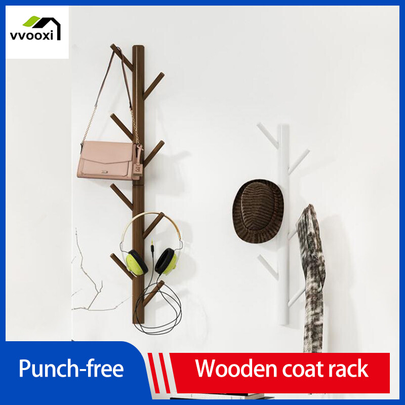 8Hook Wall Mounted Natural Bamboo Wood Tree Branch Design Coat Rack