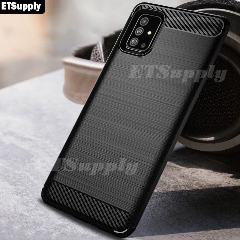 ETSupply Samsung Galaxy M51 Phone Case Carbon Fiber Protective TPU Silicone Back Cover for Samsung M51 Drawing Process Soft Phone Cover Casing