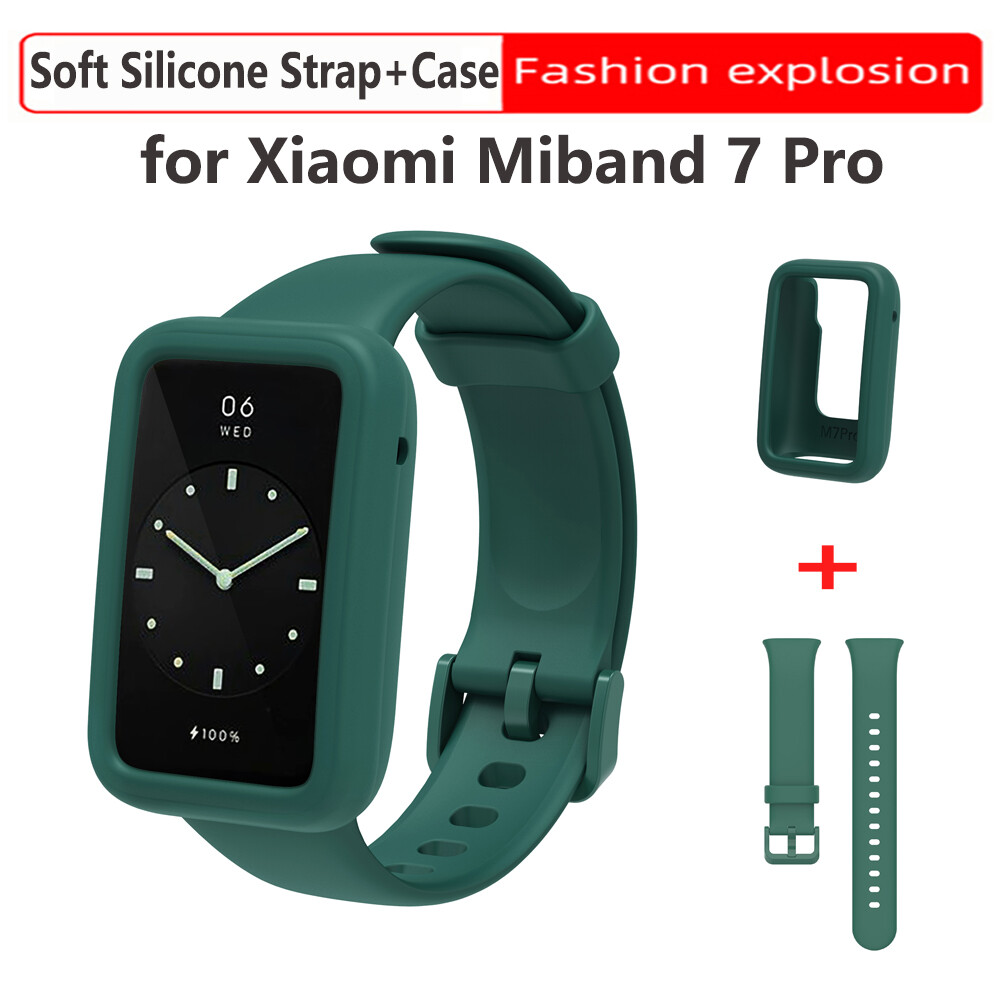 Silicone strap with case for xiaomi miband 7 pro soft replacement band protective shell for Smart band 7 pro