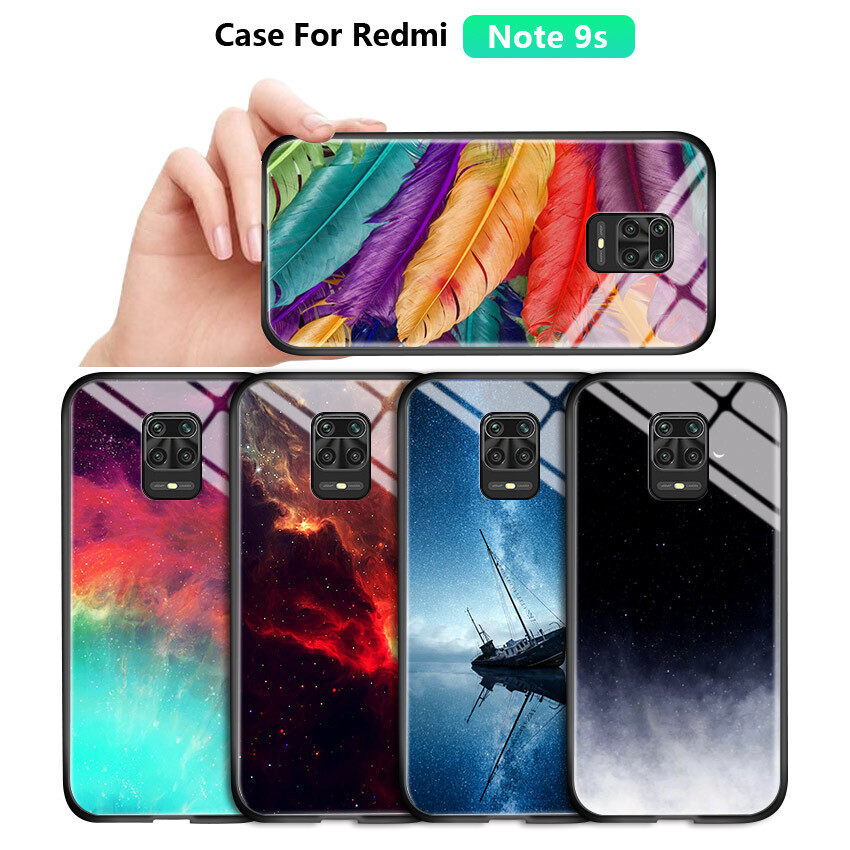 Honinga Dành Cho Ốp Xiaomi Redmi Note 9S Xiaomi Redmi Note 9 Pro Ốp Lưng Ốp Lưng Aurora Galaxy Space Sky Gradient, Ốp Lưng Kính Cường Lực Chống Sốc Ốp Điện Thoại Cầm Tay
