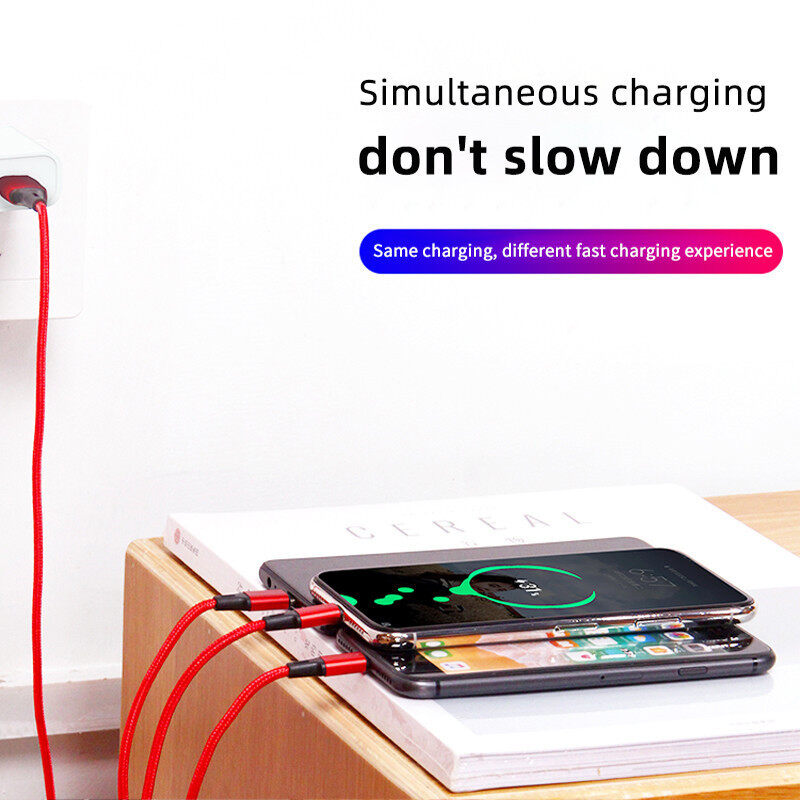 3 in 1 USB Cable Fast Charging USB Type-C Cable for iPhone 14 13 Pro Samsung Xiaomi Micro Lightning Data Cord