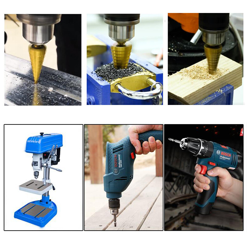 [Ready Stock] KIPRUN 4-32mm HSS Titanium Coated Step Universal Drill Bit Set, 4-32mm HSS Titanium Coated Step Drill Bit Drilling Power Tools for Metal High Speed Steel Wood Hole Cutter Cone Drill