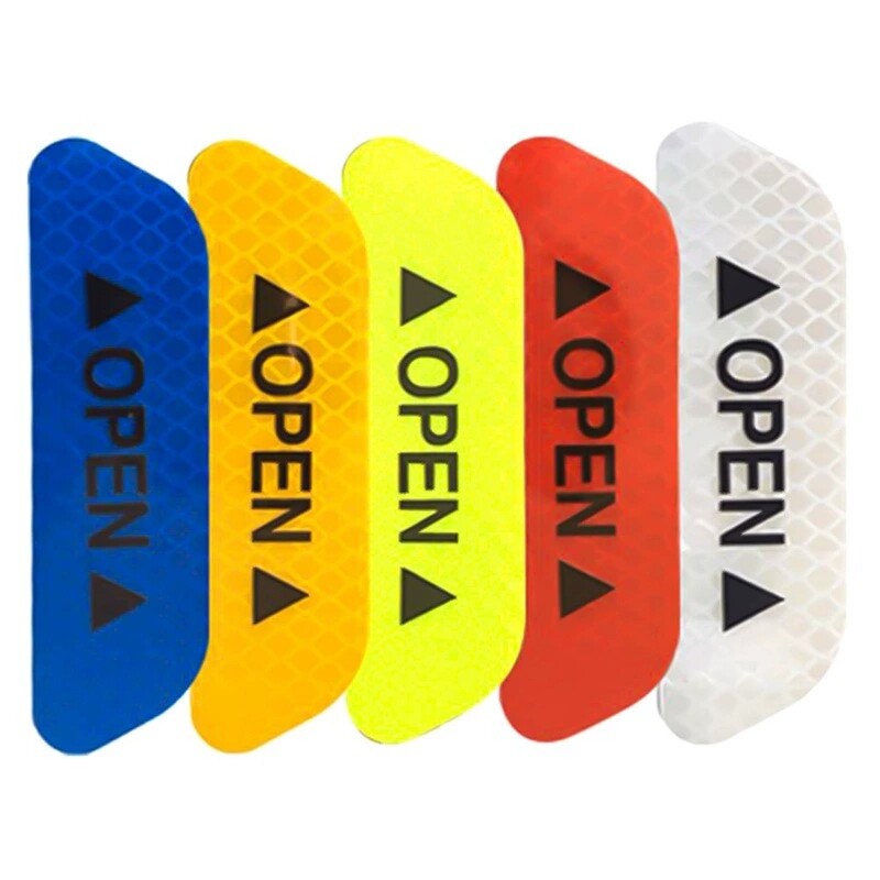 [4pcs Car Door Safety Warning Stickers Reflective Decorative Decals Open Logo Emblems Accessories,4pcs Car Open Stickers,]
