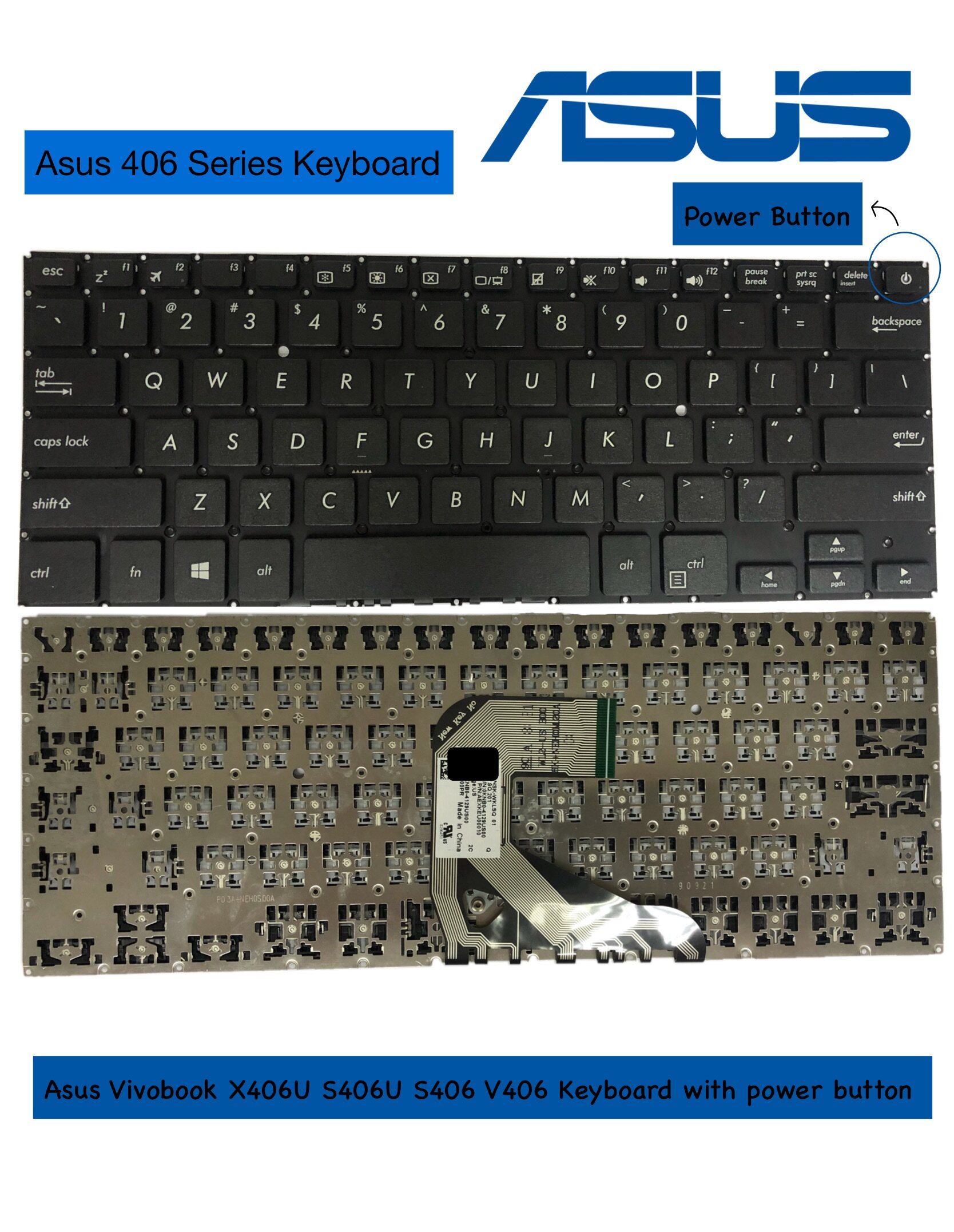 ASUS VIVOBOOK X406 X406U S406 S406U V406 KEYBOARD WITH POWER BUTTON