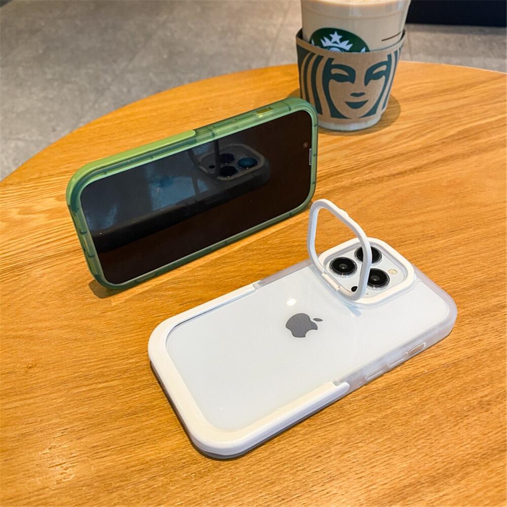 Vô Hình Đế giữ gập ống kính máy ảnh đế dạng nhẫn Trong Suốt Ốp điện thoại cho Iphone 15 14 13 12 11 12pro 13Pro Max Kẹo Mềm Cover Quay Lại