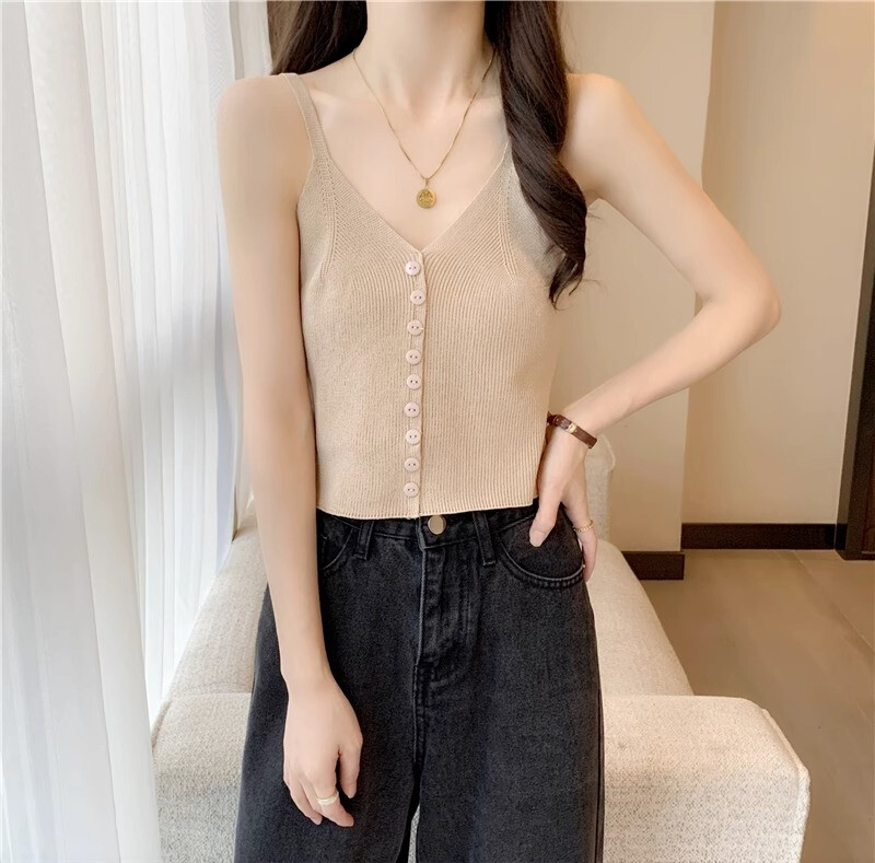 Áo cardigan yếm dệt kim cổ chữ V cho nữ