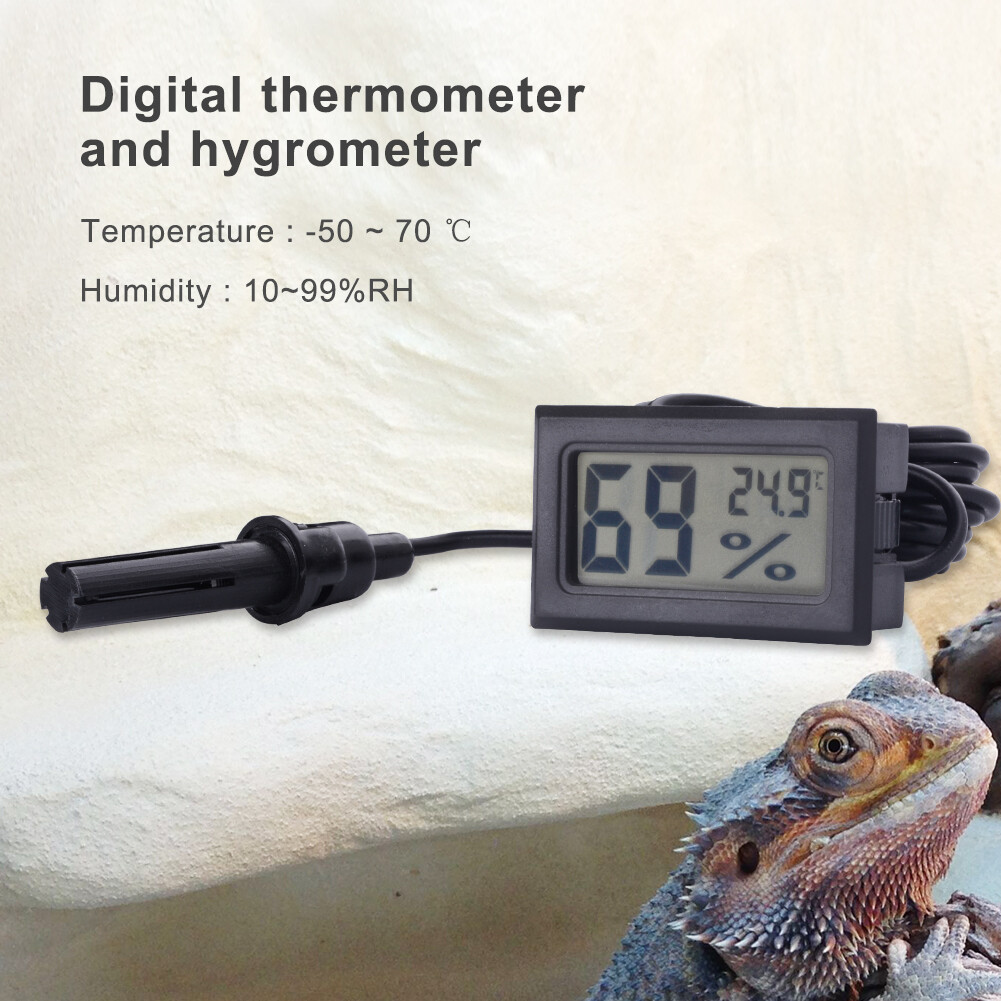 RCYAGO -50~70°C Teperature Thermometer and Hygrometer Temperature and Humidity Tester with Probe for Refregerator Reptile Breeding
