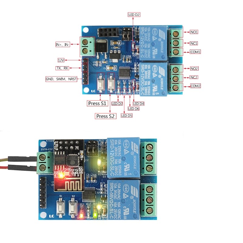 Mô-đun Rơle WIFI, Bộ Điều Khiển Ứng Dụng ESP8266 IOT, 2-Kênh Dành Cho Nhà Thông Minh 12V