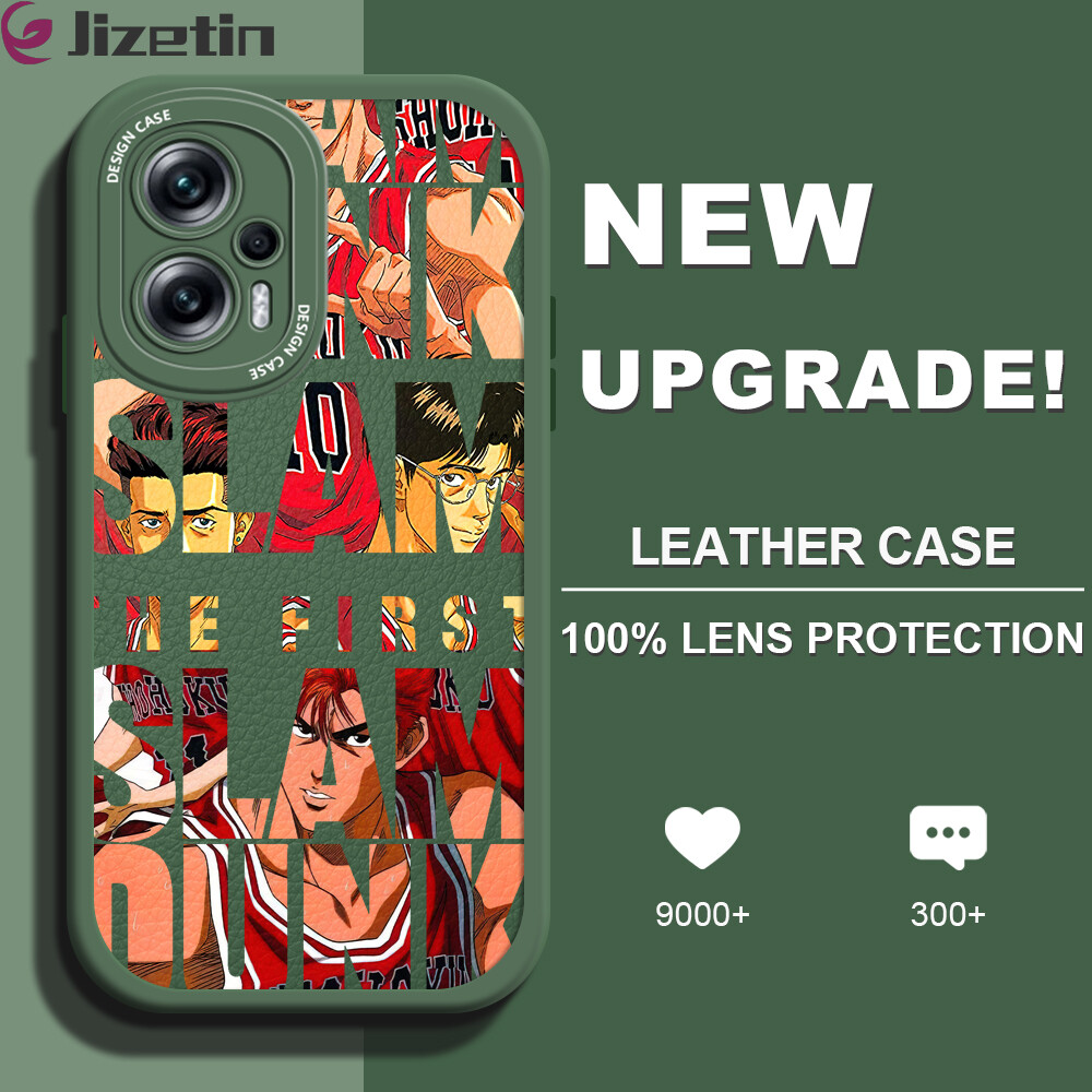 Jizetin leather casing for xiaomi redmi note 11 note 11 5g note 11 pro+ 5g note 11s note 11t pro note 11t pro+ handphone casing slim skin feeling cartoon slam dunk leather back casing soft silicone pu leather cover phone case