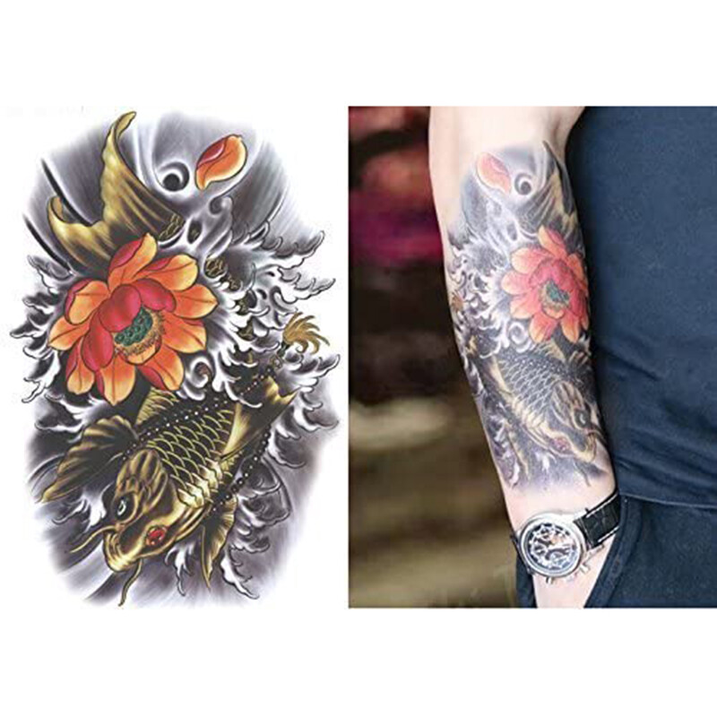 Beautybigbang large size golden carp, lotus flower waterproof tattoo