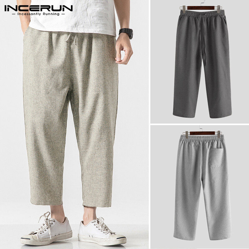 (Korea Style) Beehoo INCERUN Retro Men Drawstring Harem Trousers Wide Leg Yoga Baggy Pants