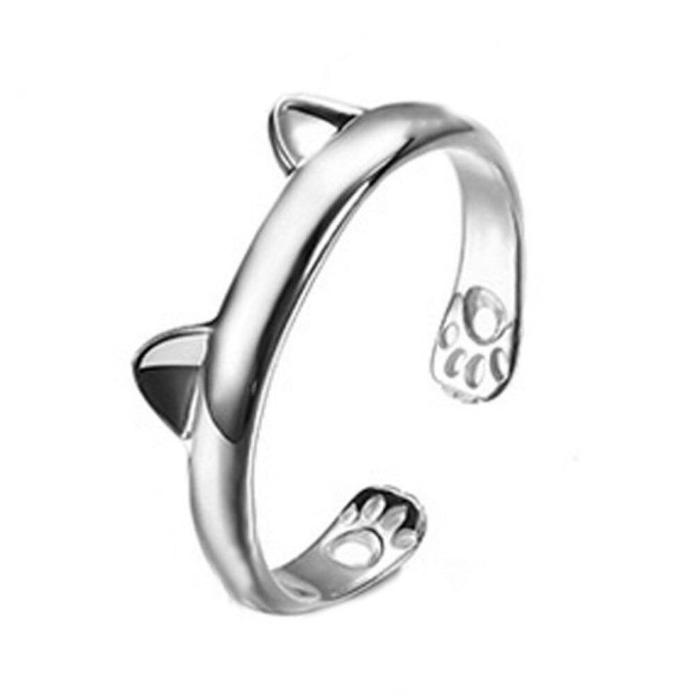 MeiYang Midi Finger Boho Silver Plated Kitty Cat Ear Ring Cute Tiny Bear Ear Open Ring For Women Girl Child Gifts Adjustable Bijoux
