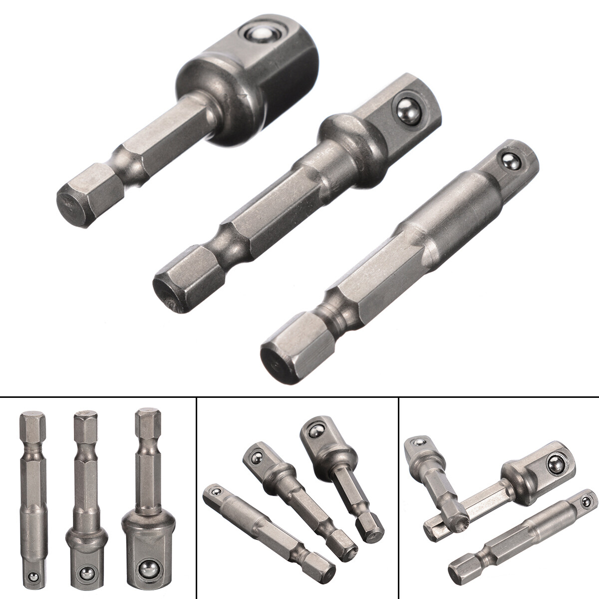 3 đầu nối chuyển đổi ổ cắm mũi khoan điện chuôi lục giác đến 1/4 3/8 1/2 BOKALI