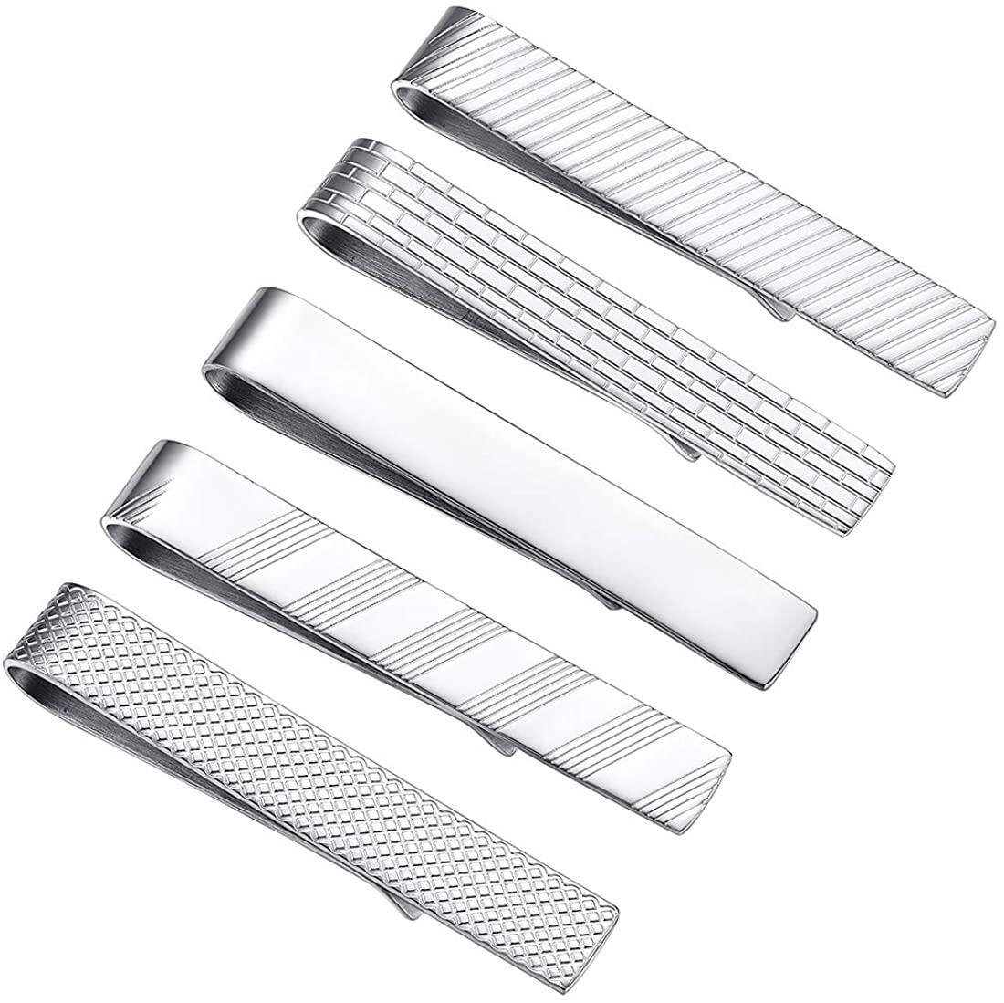 U7 5pcs Tie Clips For Men Tie Bar Clip Set Regular Necktie Wedding Business Tie Pin Clip Square Pattern