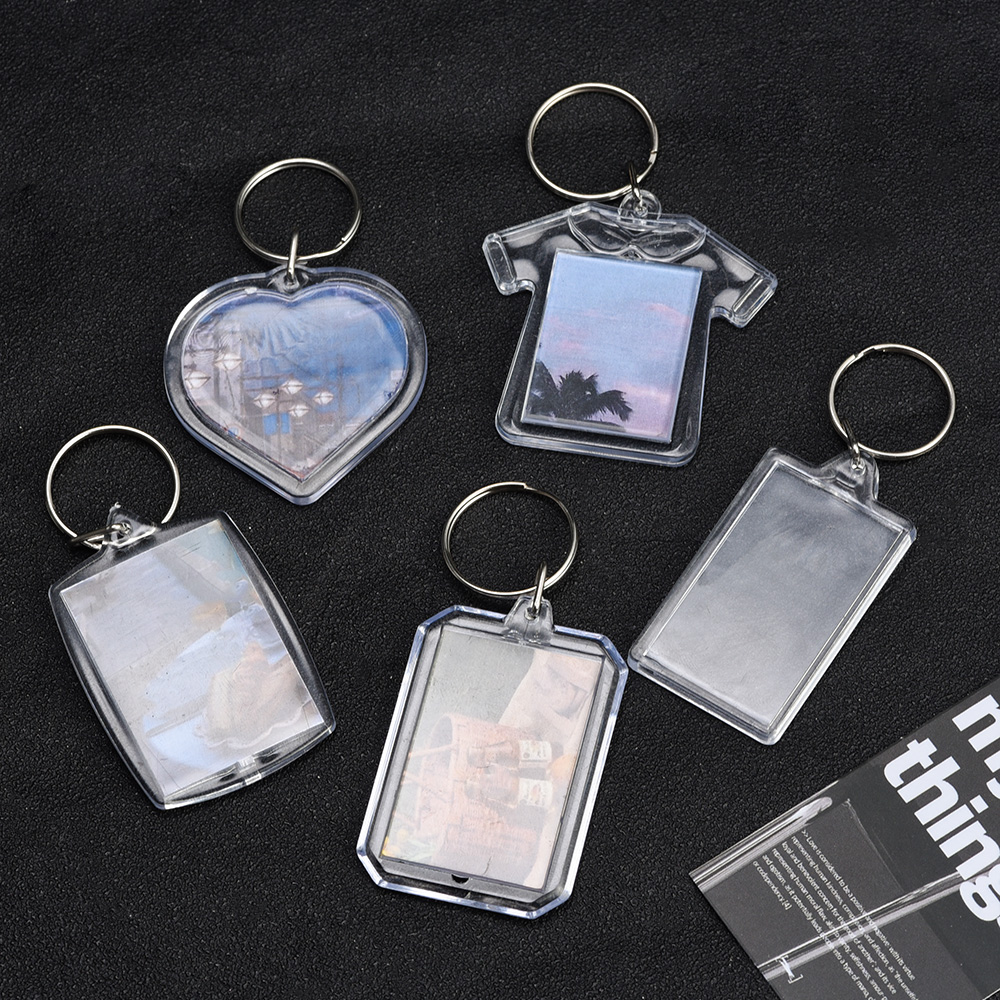 Thời trang Khung ảnh sáng tạo Keychain Acrylic hình chữ nhật chèn hình ảnh khung Keyring Móc treo chìa khóa DIY chia Mặt dây chuyền Nhẫn quà tặng