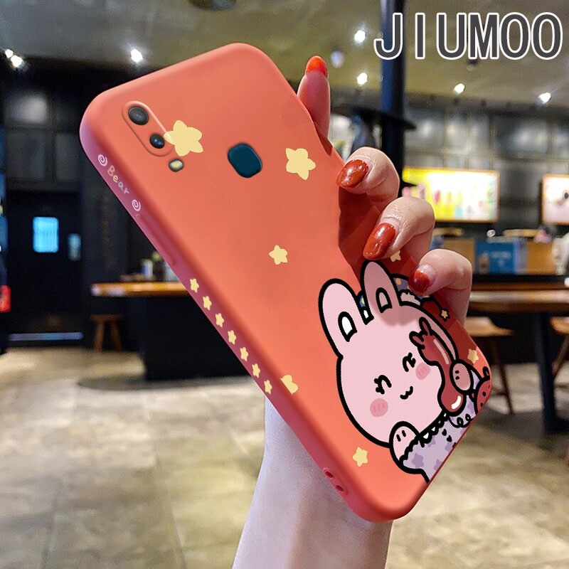 JIUMOO Case For vivo y11 2019 Case With Cartoon lovers Bear Rabbit Side Phone Case Shockproof Square Edge Pattern Silicone Casing Full Cover Camera Protection Cases Softcase Boys Girls