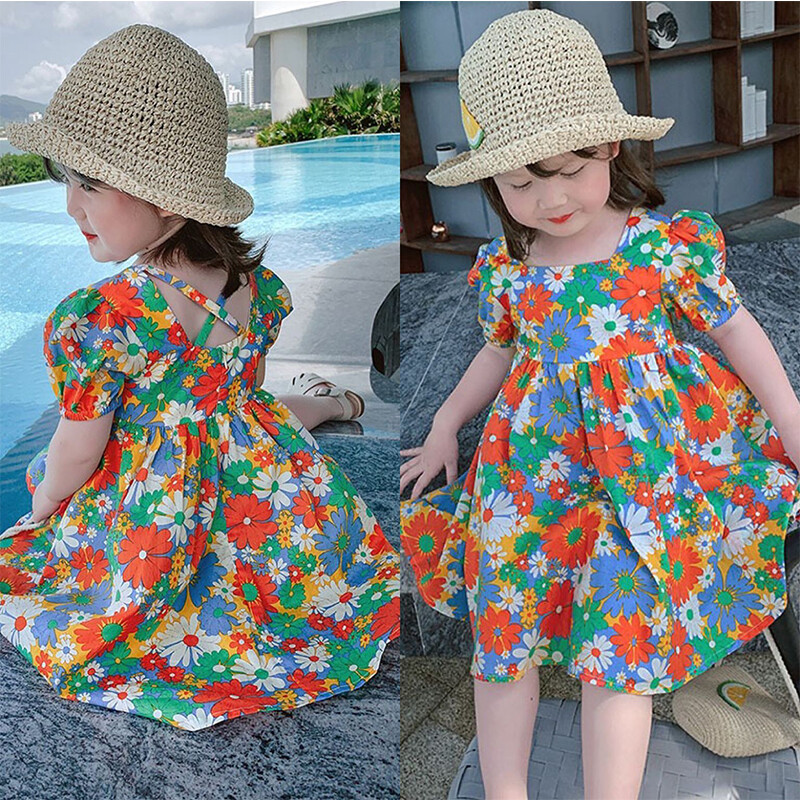 HOBIBEAR Girl's princess dress with halter belt floral butterfly lady dress printed dress dress fashionable dress