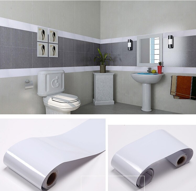 Miếng Dán Tường Vòng Eo Không Thấm Nước Phòng Tắm 5M, Miếng Dán Tường Gạch Ốp Lát Mộc Mạc Viền Ván Chân Tường Tự Dính Viền Giấy Dán Tường Hiện Đại