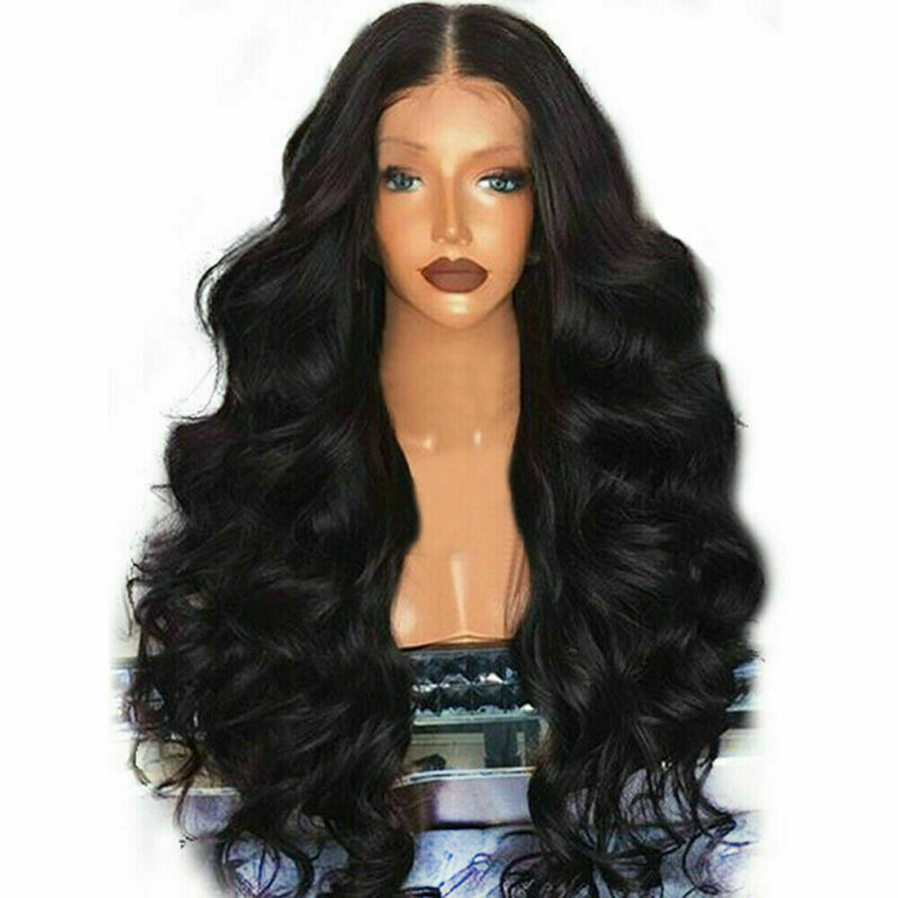 Free Gift Womens Black Long Curly Wigs Brazilian Natural Wavy Hair Cosplay Party Wig UK