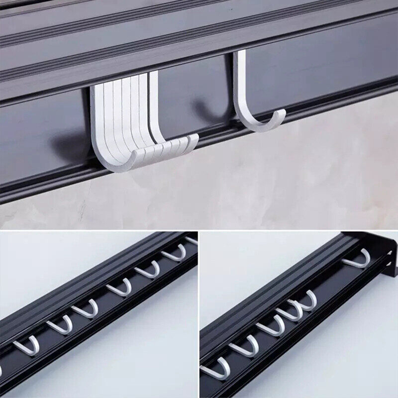 Space Aluminium Kitchen Storage Rack With Hooks Kitchen Mug Storage Tools Kitchen Utensil Holder Wall Mounted No Drilling Kitchen Chopsticks Storage Organizer