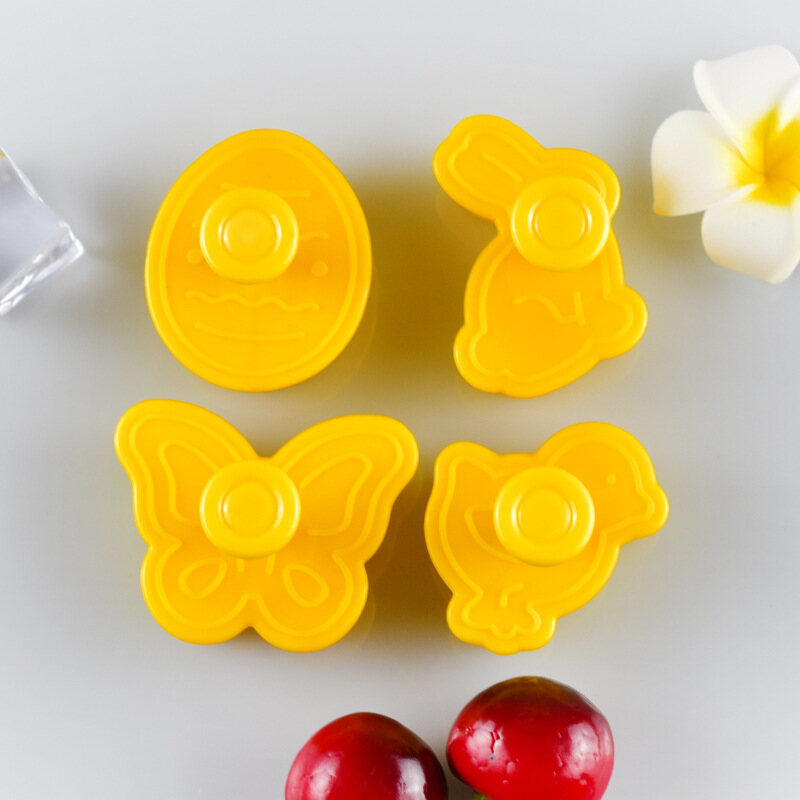 YESPERY 4Pcs/Set Easter Biscuit Cookie Cutter Egg Rabbit Chick Butterfly Plastic Plunger Fondant Pastry Set Mold Decor Baking Tools