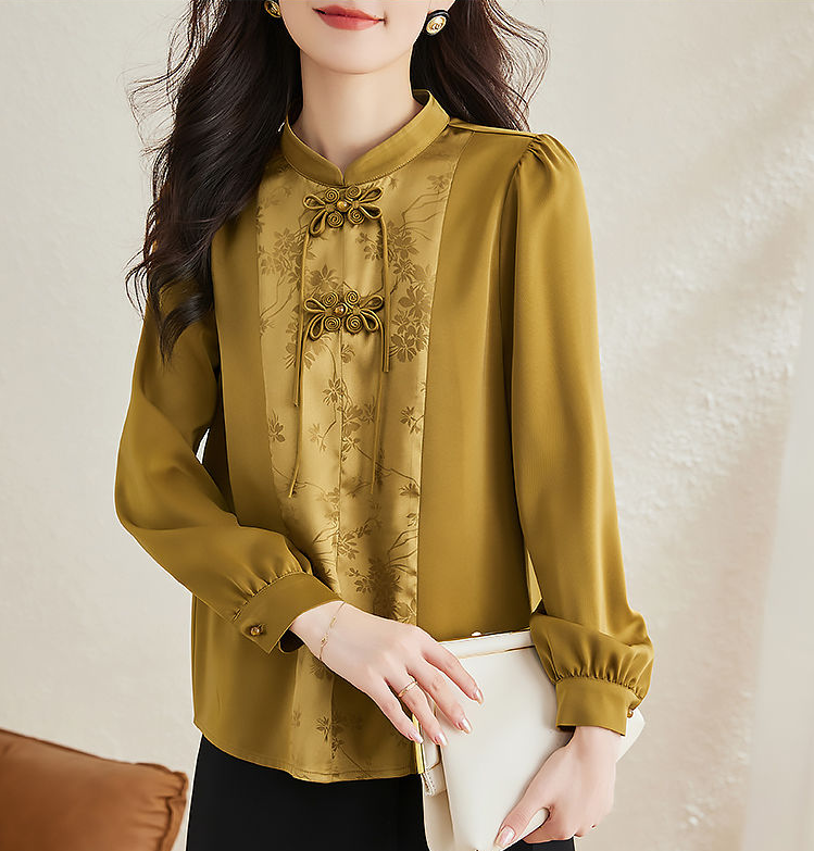 CottonDesign Chinese Style Ethnic Tang Suit Shirt Blouse Women Graceful Improved Cehongsam Top Causal Daily Tangsuits Chiffon Blouse Plus Size 3BT0597
