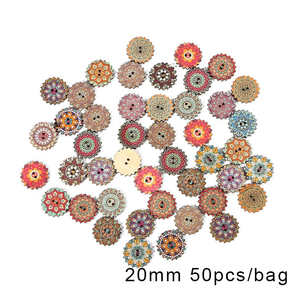 50pcs Multi Pattern Wooden Buttons Octagon Gear Round Aperture Buttons For Sewing DIY Handcraft Scrapbooking Supplies