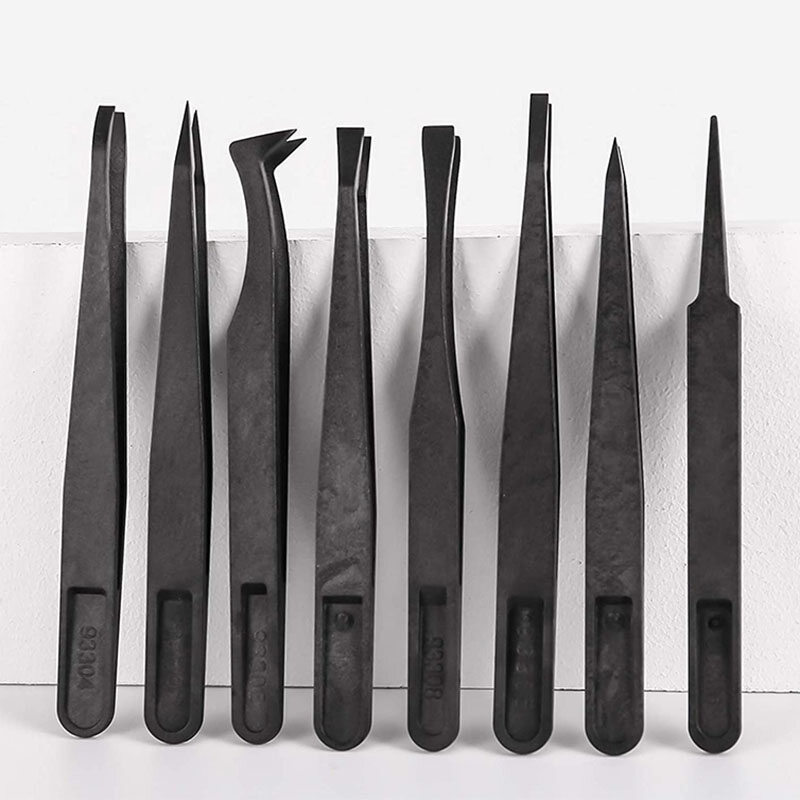 Bộ 8 Cái Nhíp YIDEA HONGKONG, Nhíp Đầu Nhọn Cong Phẳng Nhíp Nhựa Chống Tĩnh Điện Bằng Sợi Cacbon Có Độ Đàn Hồi Cao Bộ Dụng Cụ Sửa Chữa