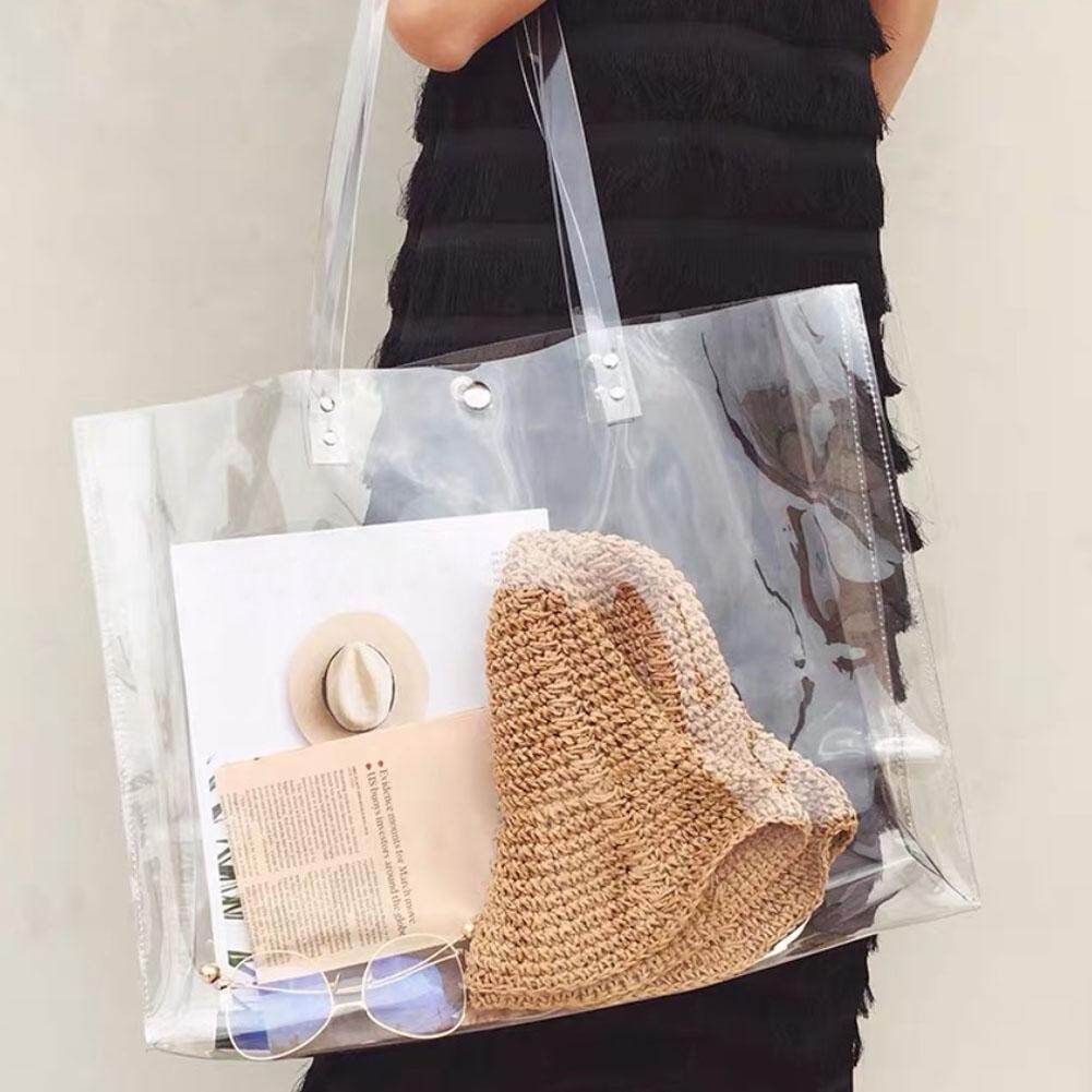 BAGOO PVC Transparent Totes Handbags Women Large Capacity Buckle Shoulder Bag Shopping Travel Beach Bags
