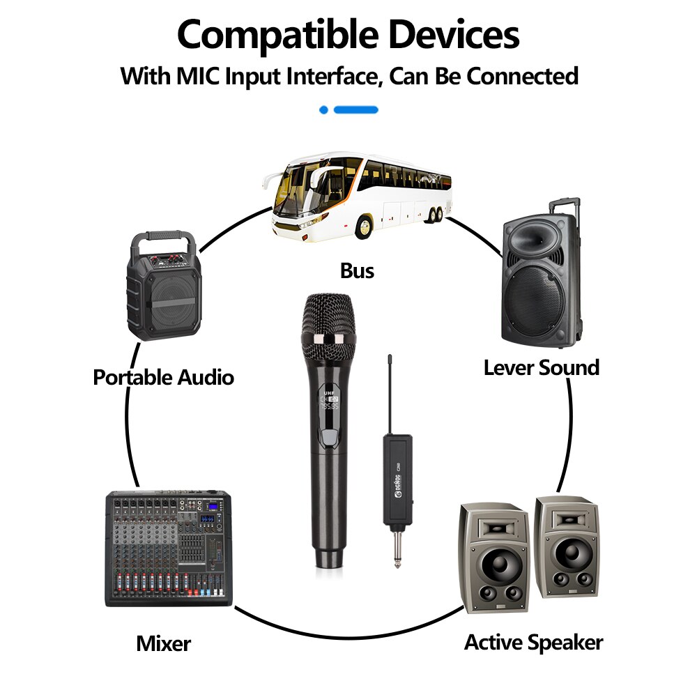 C260 Wireless Microphone Rechargeable Fixed Frequency VHF 30M Range Wireless Handheld Dynamic Mic For Karaoke Singing Home Party