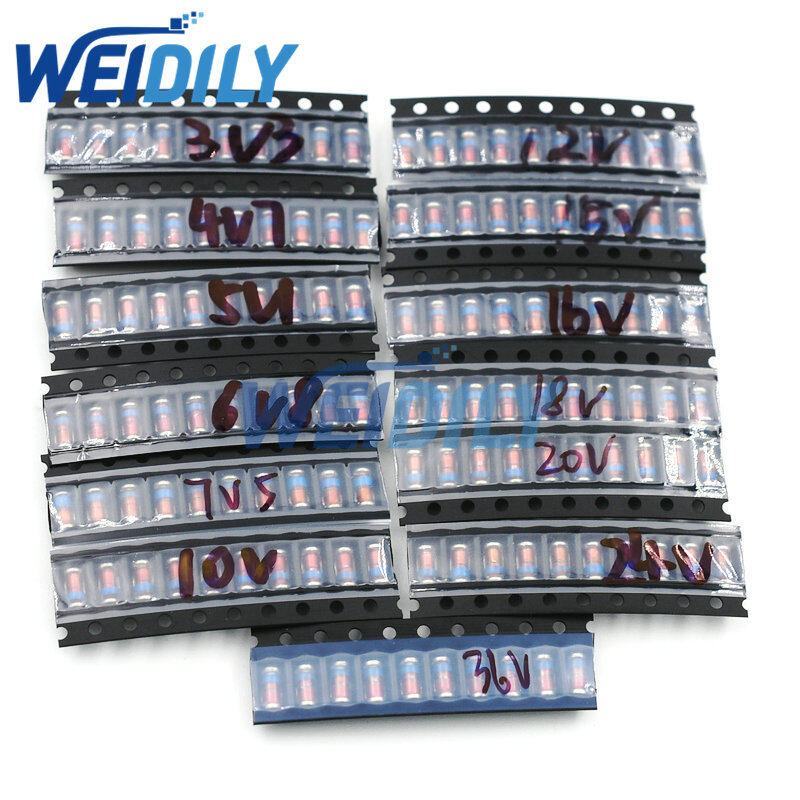 130pcs ll41 smd zener diode kit 1w 3v3-36v 13 kinds each 10pcs zm4728a - zm4753a smd diode set 3.3v-36v