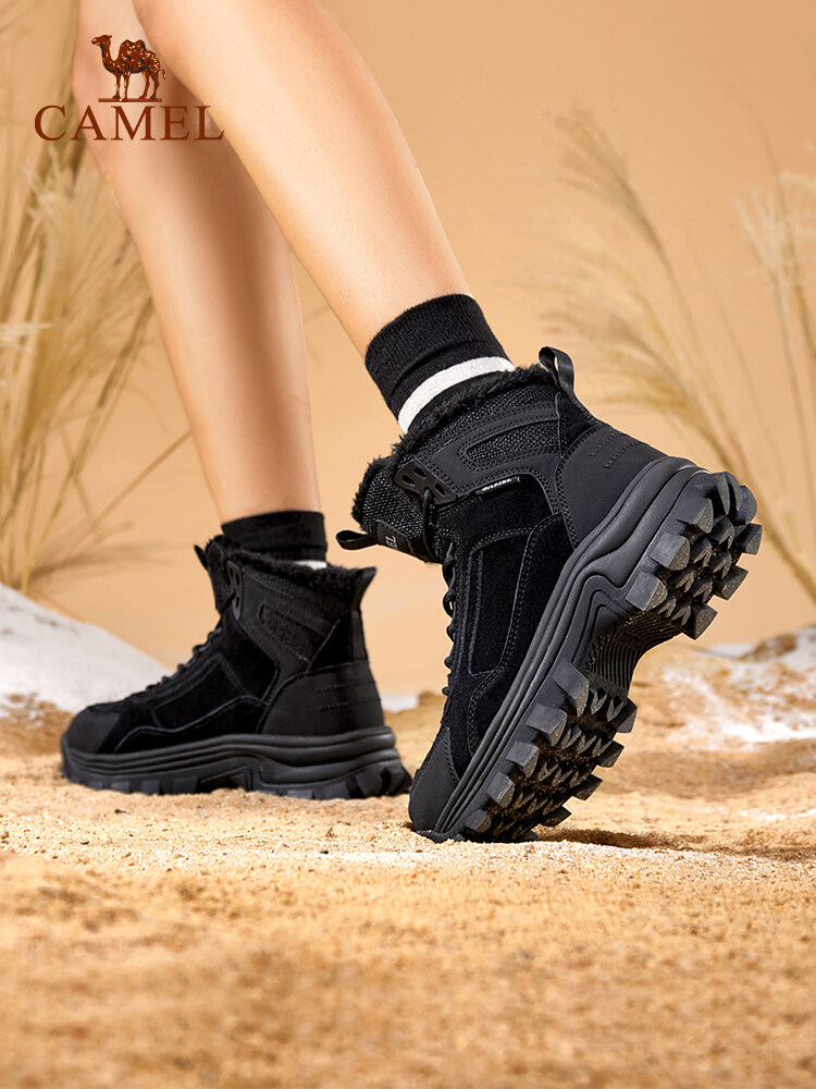 Camel Women s Winter Fashion High-Tops Boots Plush Warm Cotton Hiking Shoes