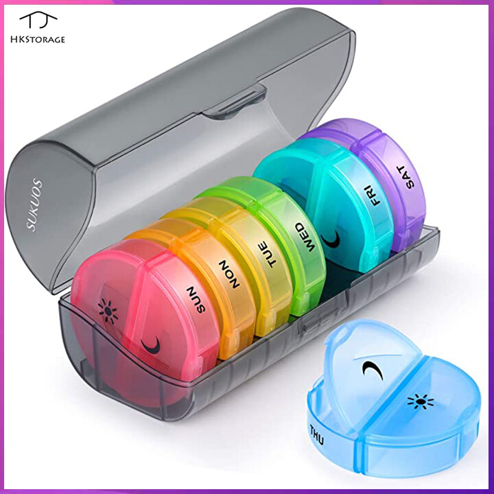 Weekly Pill Organizer 7 Day 2 Times a Day, Sukuos Large Daily Pill Cases for Pills/Vitamin/Fish Oil/Supplements