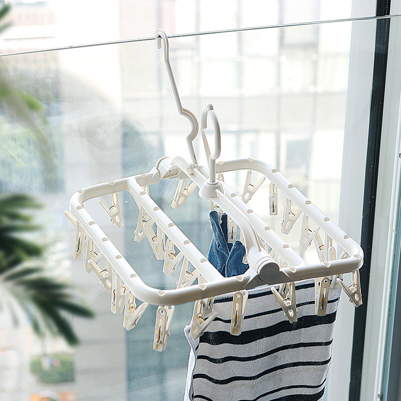 JustLiving Giá Treo Quần Áo 32 Kẹp Móc Treo Khăn Giặt Gấp Gọn Bằng Nhựa Giá Phơi Đồ Đa Năng Giá Treo Ngoài Cửa Ban Công Cửa Sổ Hàng Rào