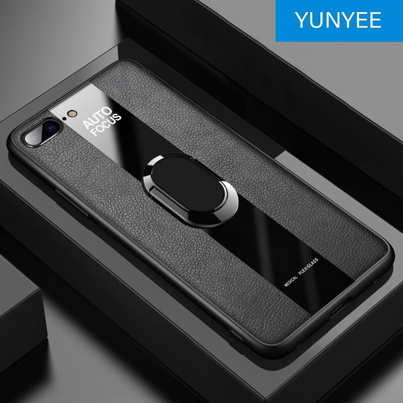 YUNYEE For iPhone 7 Plus iPhone 8 Plus Phone Case Shockproof Luxury Leather Back Cover with Magentic Ring Holder For iPhone 8 Plus/iPhone 7 Plus Case
