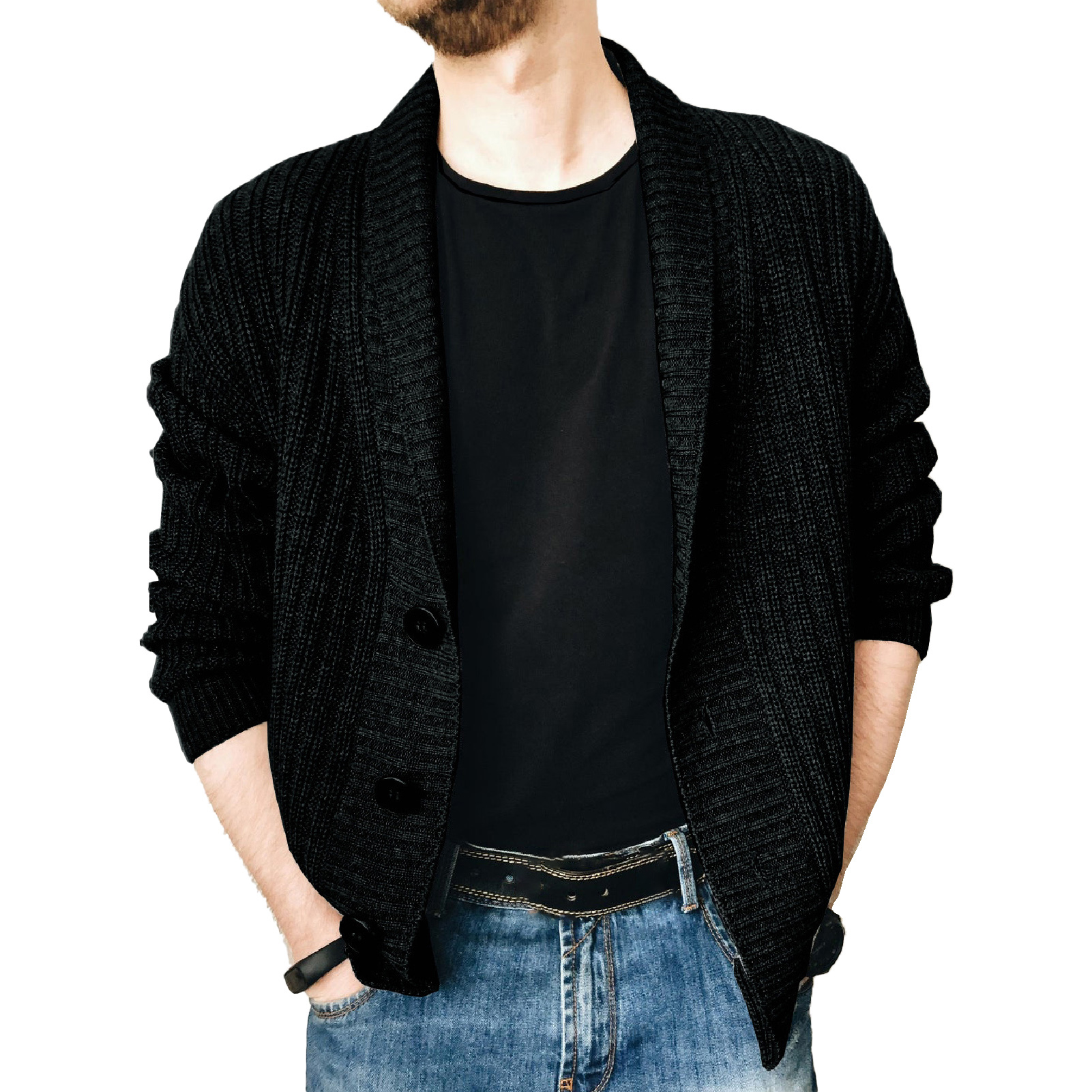 Simple Sweater Coat Solid Color Comfortable Simple Men Solid Color Knitted Sweater Coat for Outdoor