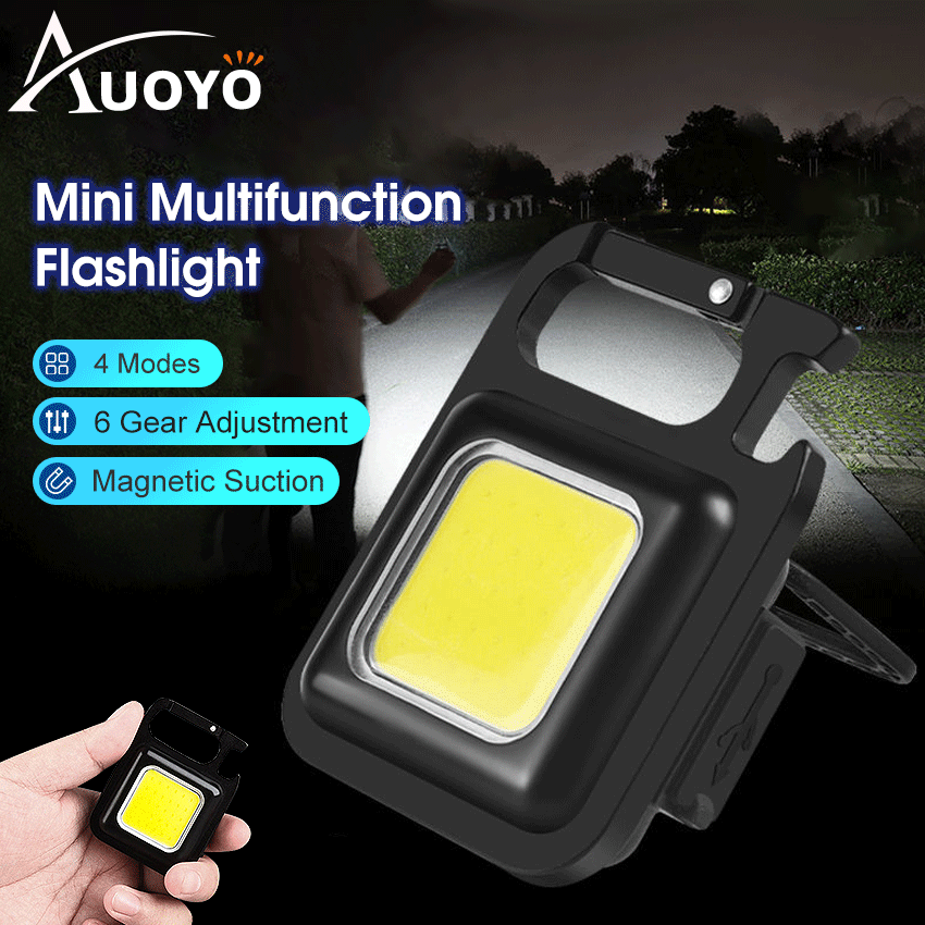 Auoyo Mini Keychain Led Light Flashlight Rechargeable Multi Function