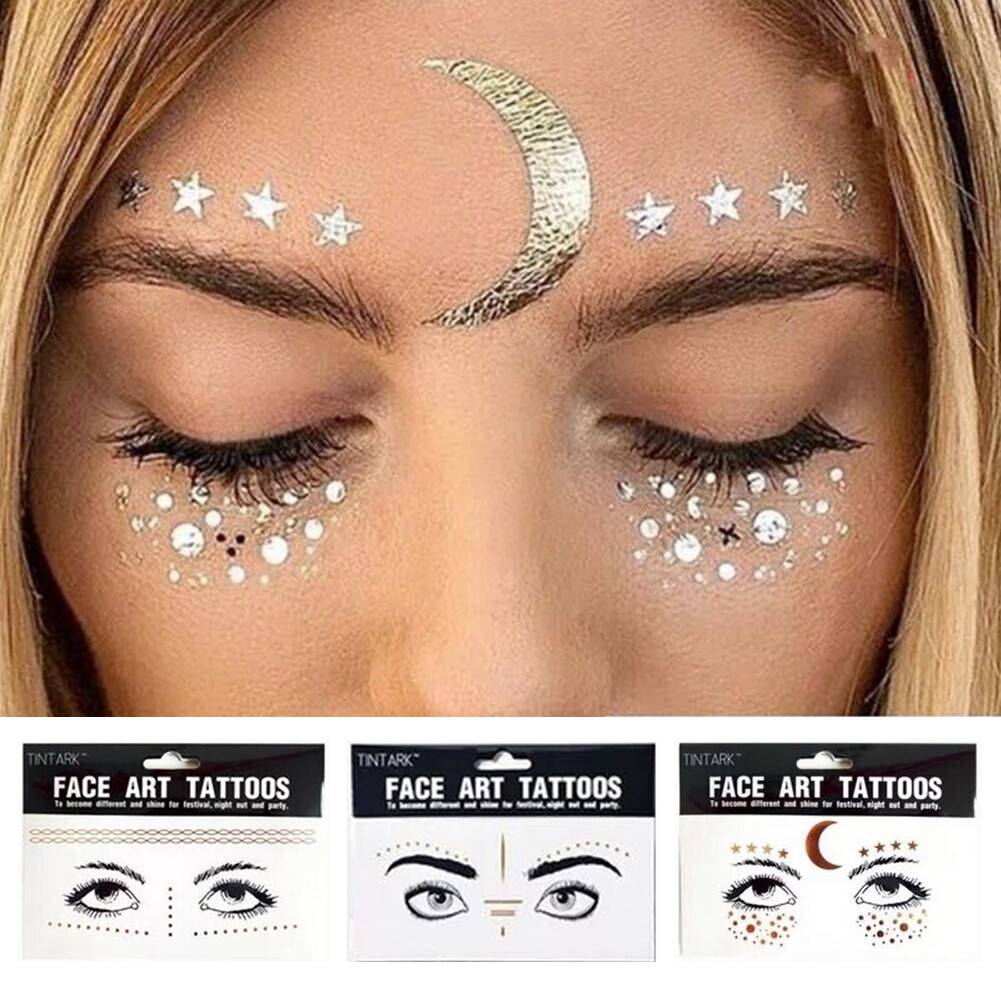 Party Freckle Face Sticker Gold Stamping Temporary Tattoos Waterproof Electronic Music Masquerade Women Beauty Fashion Makeup