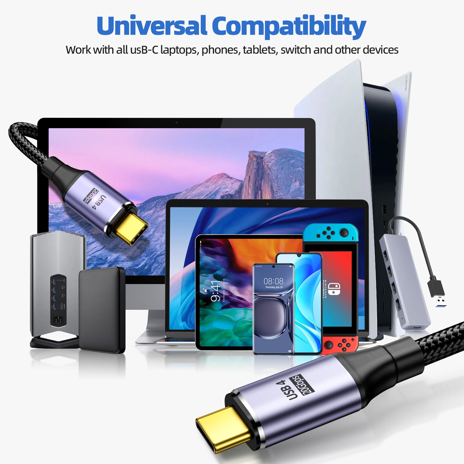 FONKEN USB4.0 20Gbps Cáp Dữ Liệu USB C Để Loại C Thunderbolt 3 8K @ 60Hz Cáp Dữ Liệu PD 100W 5A Nhanh Sạc Cáp Cho Điện Thoại Di Động Máy Tính Bảng