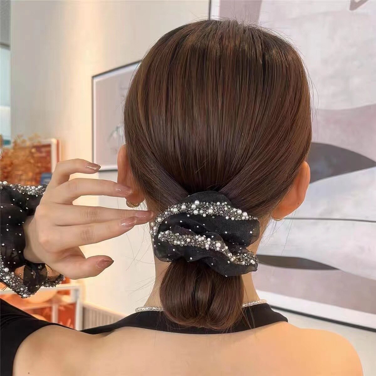 Women Fashion Rhinestone Hair Ties Exquisite Temperament Solid Color  Hair Accessories Hair Ties